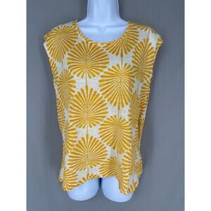 Joie Top Womens Medium Yellow Floral Linen Tee Button Beach Boho Retro Cottage